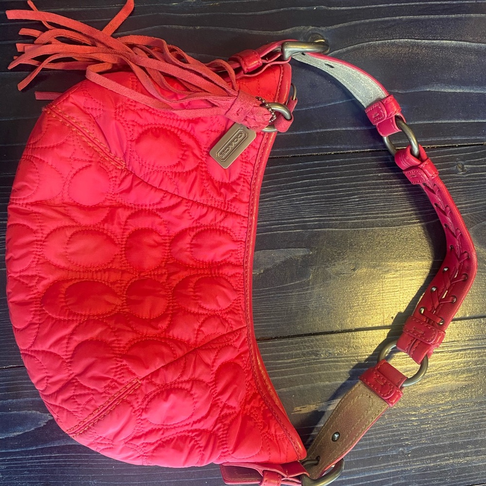 Coach vintage hot pink nylon mini hobo Barbiecore!